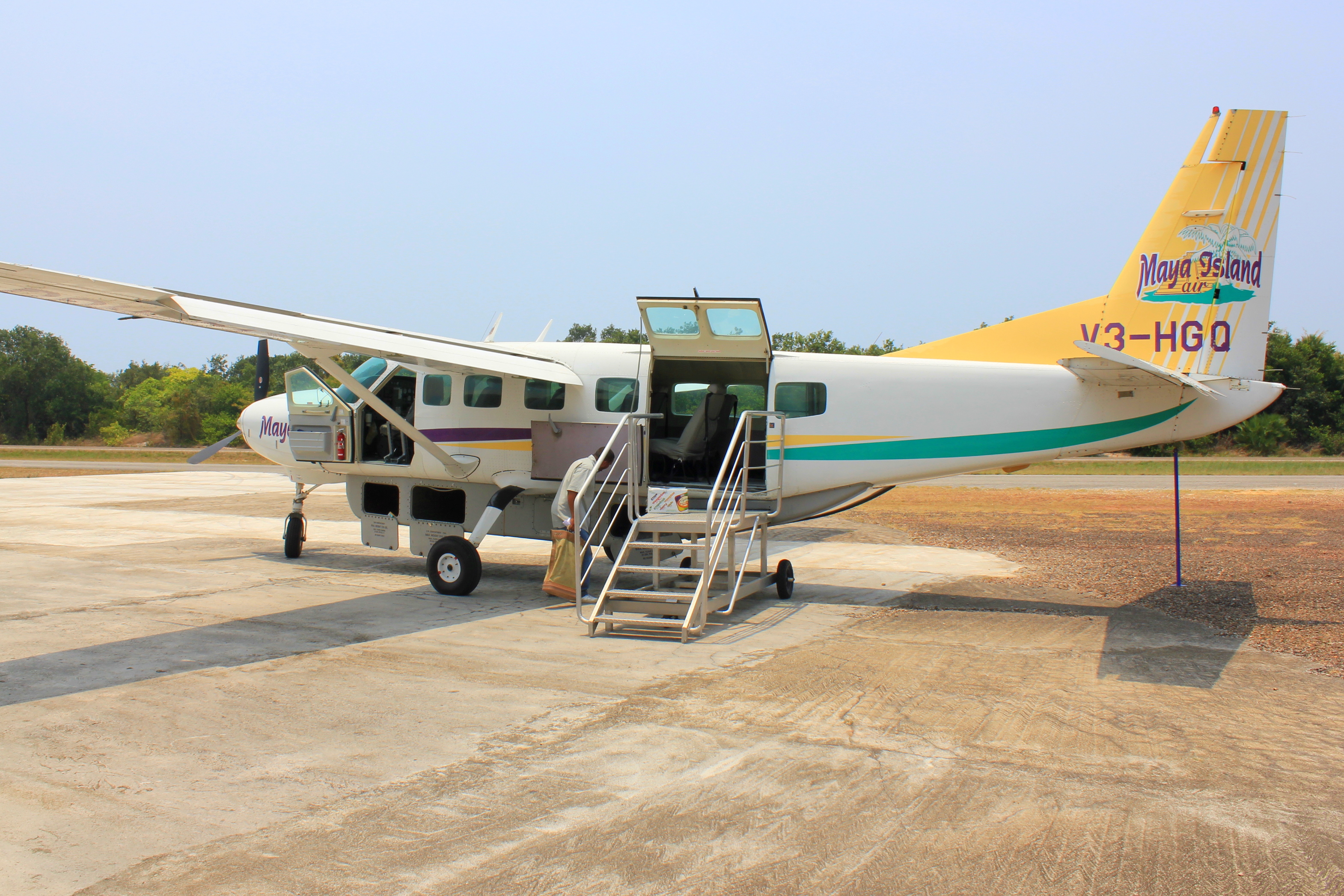 Flying over Belize in a Cessna Airplane