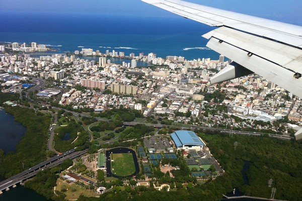 aerial views of San Juan Puerto Rico from airplane window