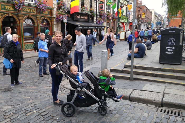 sightseeing Tempe Bar area in Dublin on Ireland road trip with kids