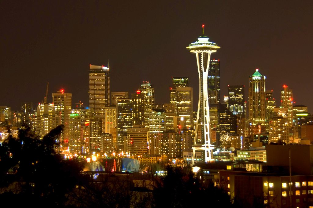 Seattle Skyline Night Scene Space Needle