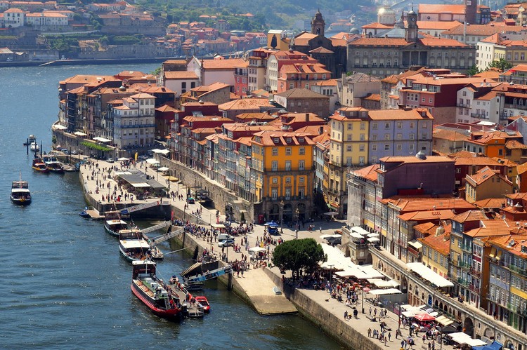 City view of Porto from top of bridge, Portugal