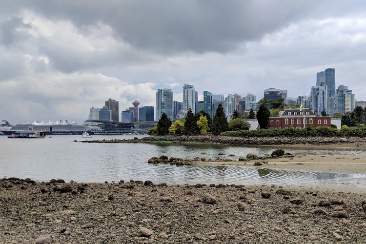 view of Vancouver city skyline from Stanley Park