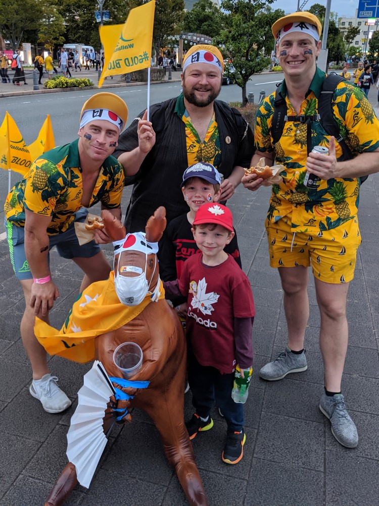 Australia fans cheering at the Australia rugby match at the Rugby World Cup in Shizuoka Japan