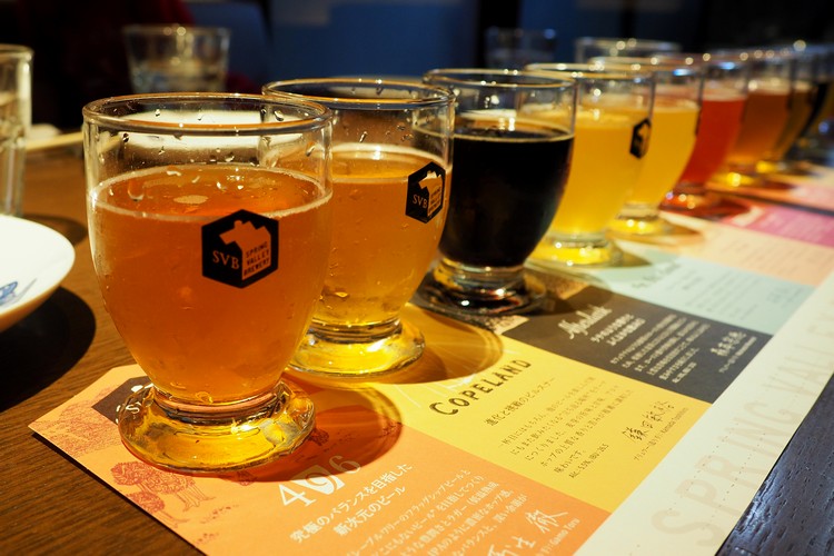 Flight of beer at Spring Valley Brewery in Kyoto Japan