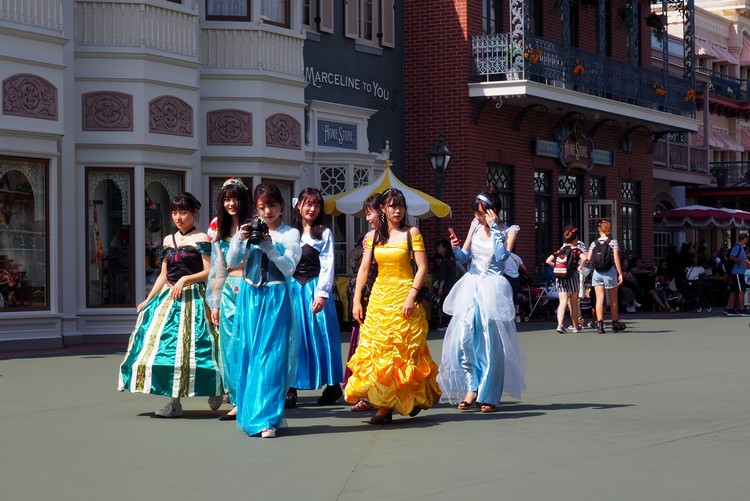 guests in costume at tokyo disneyland resort in japan