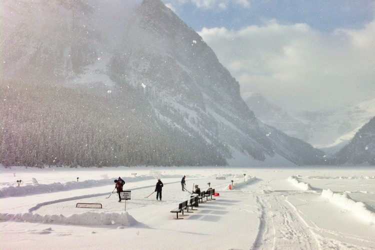 outdoor ice skating on Lake Louise in the winter