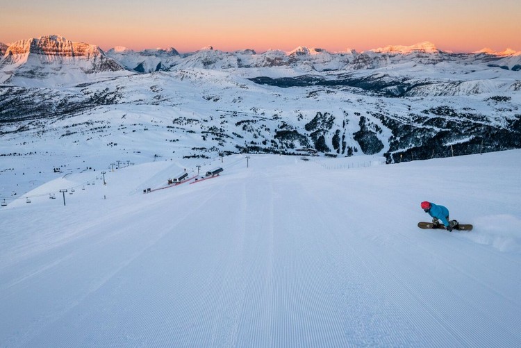 winter sunset photo from Banff Sunshine Village ski resort in the Canadian Rockies
