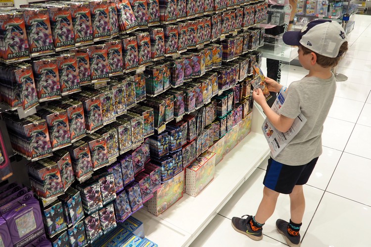 rows of Pokemon cards at the Pokemon Center Tokyo is the biggest Pokémon Center in Japan