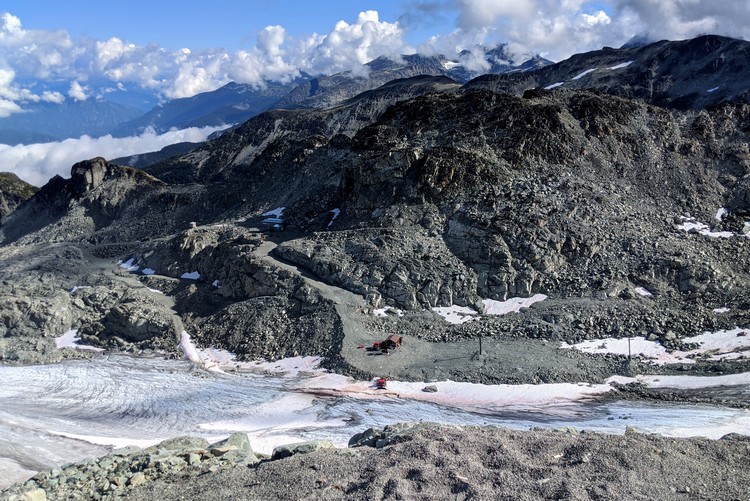Views of Horstman Glacier on Blackcomb Mountain during the summer while on a 4x4 Jeep Tour with Canadian Wilderness Adventures