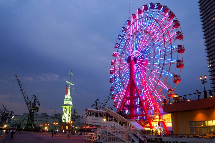 Mosaic Ferris Wheel at night, Kobe Harborland night photography