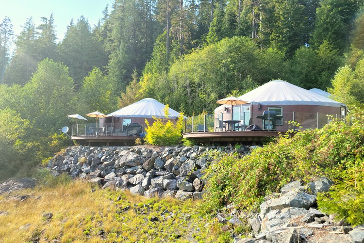 Moutcha Bay Resort Waterfront Yurts with ocean view of Nootka Sound