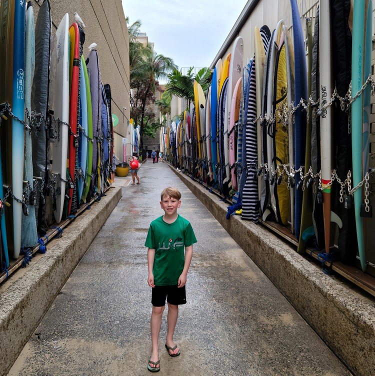surfboard alley at Waikiki Beach in Honolulu, Oahu, Hawaii