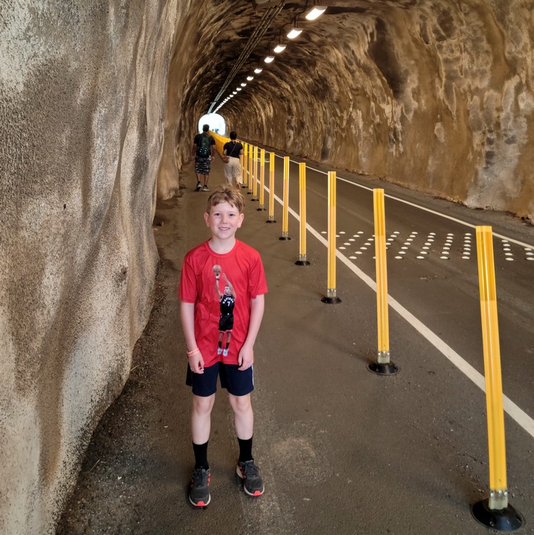 walking inside Diamond Head Tunnel in Honolulu