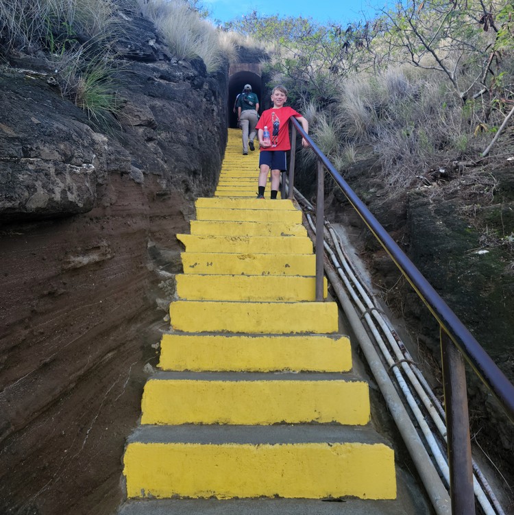 the steep stairs on the Diamond Head hike in Honolulu, Hawaii
