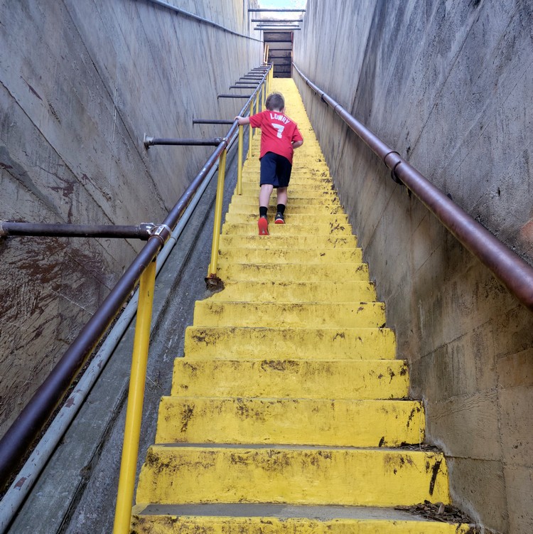 walking the stairs on Diamond Head hike