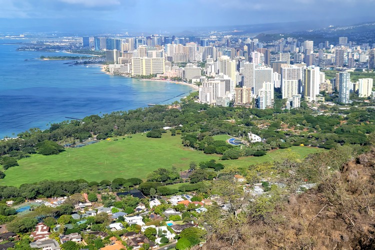 view of Honolulu skyline from Diamond Head Summit