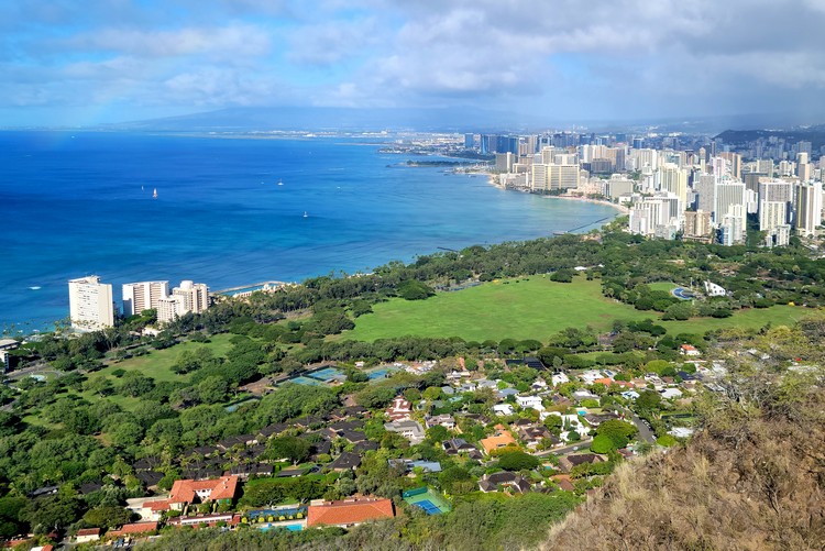 views of Waikiki Beach from Diamond Head Summit trail, best things to do in Honolulu Oahu