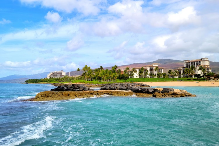 View of the Marriott Ko Olina Beach Club property from the Ko Olina Beach Park, Oahu Hawaii