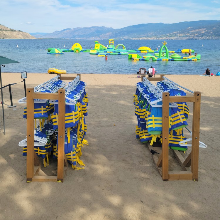 life jackets at Penticton Wibit water park at Okanagan Beach