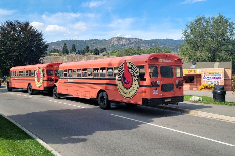 Coyote Cruises bus for floating Penticton Channel tours