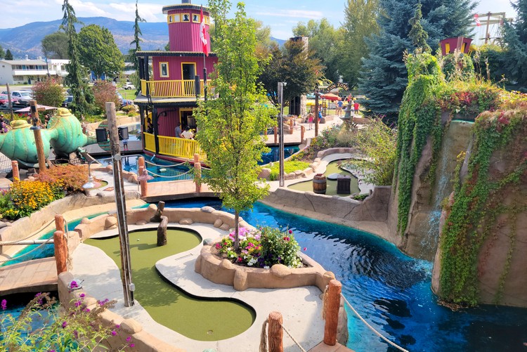 mini golf course at Loco Landing Adventure Park, things to do in Penticton with kids this summer