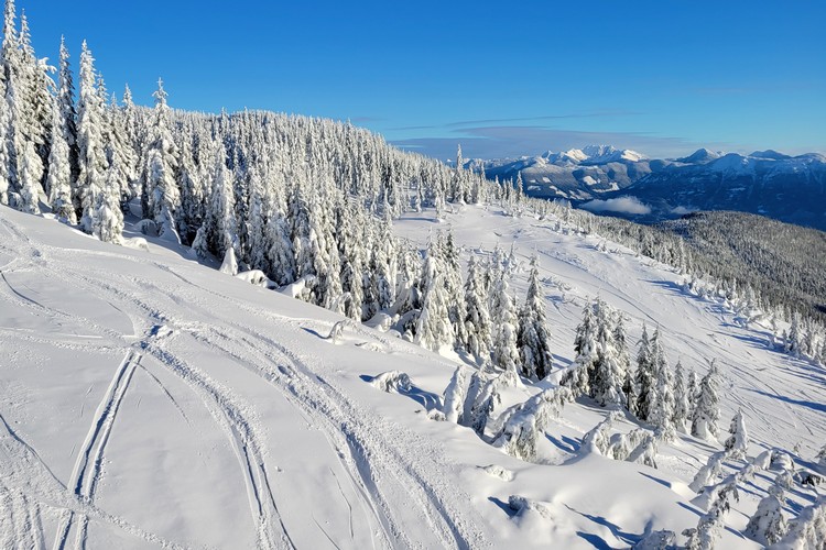 sasquatch mountain resort ski terrain, views of mountains with fresh snowfall