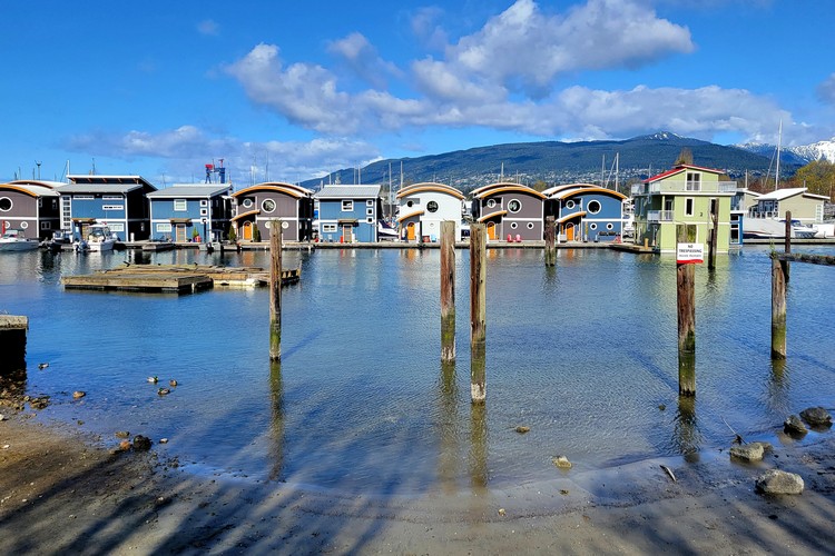 colourful floating homes at Mosquito Creek Marina in North Vancouver