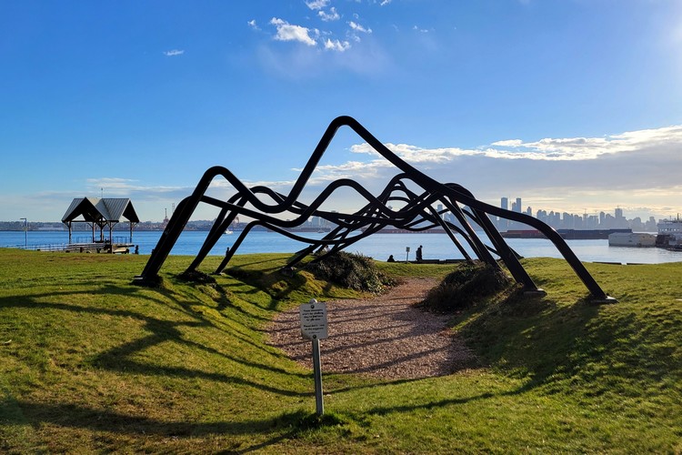 black metal art at Waterfront Park in North Vancouver