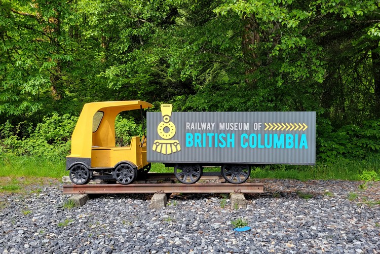 train sign outside Railway Museum of British Columbia