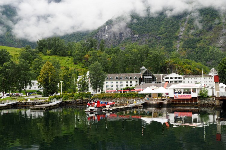 Flam village in Aurlandfjord, popular Norway road trip stop, Norway in a nutshell tour