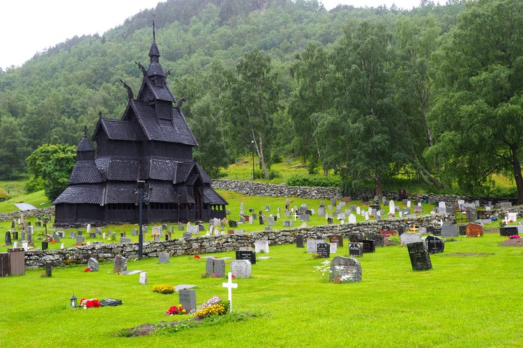 Borgund stave church, old black wooden church in Norway
