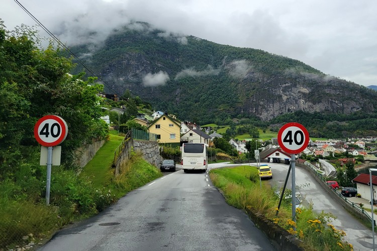speed limit sign in village in Norway, driving tips for Norway road trip