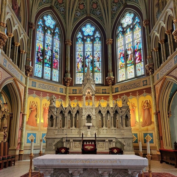 The alter inside the stunning Cathedral Basilica of St. John the Baptist in Savannah GA, popular cathedrals in United States