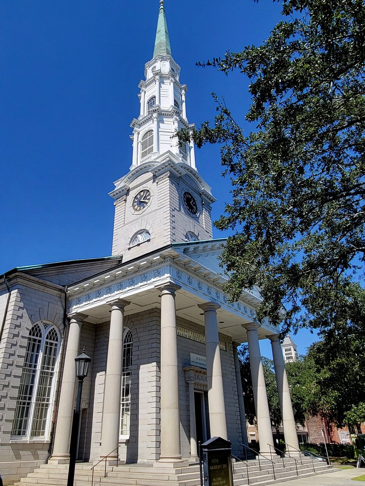 The Independent Presbyterian Church of Savannah, located near Chippewa Square.