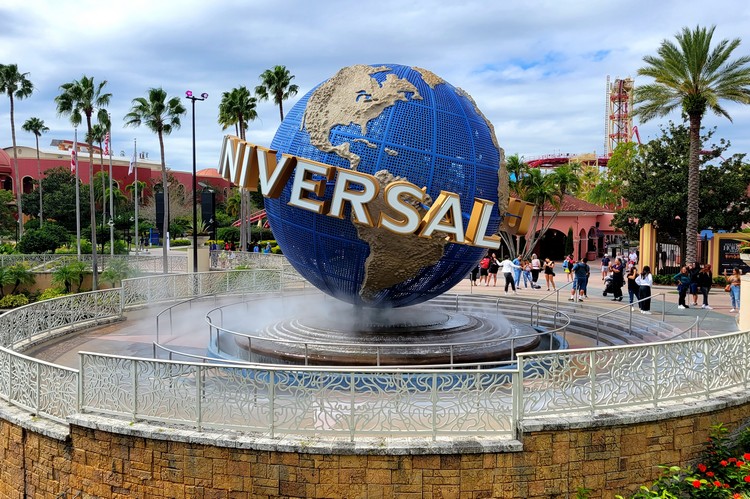 Rotating globe at entrance to Universal Studios Orlando, Florida theme parks