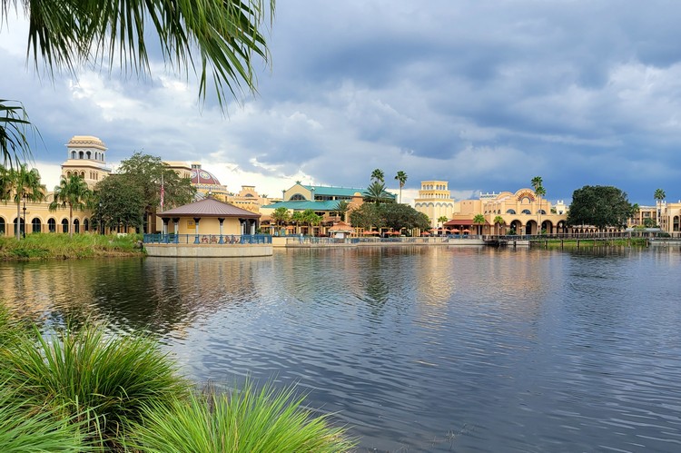 waterfront views of of the grounds at Coronado Springs Resort, Disney World Orlando