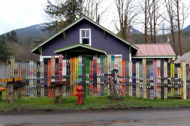 Fence made with old skis in the town of Glacier Washington