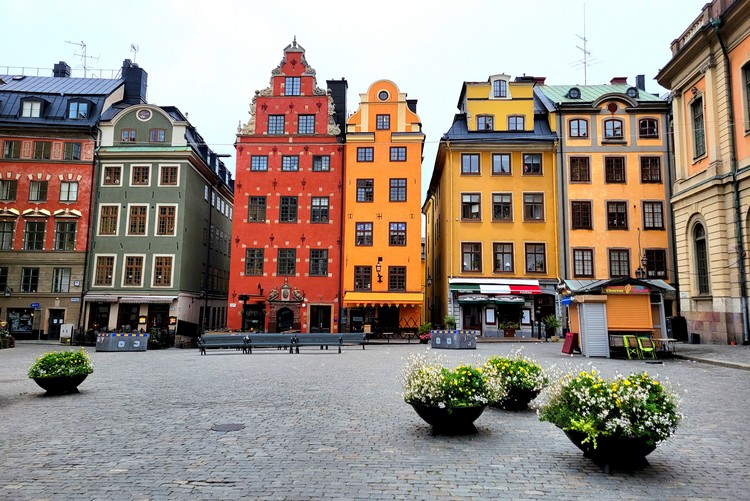 Stortorget colorful buildings in old town square in Stockholm Sweden