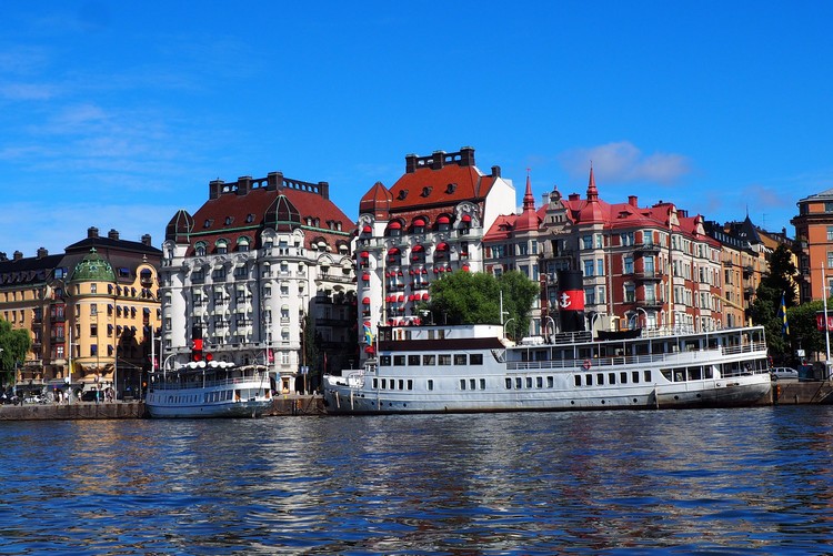 Stunning Stockholm architecture on the waterfront. View from a Stockholm boat city tour
