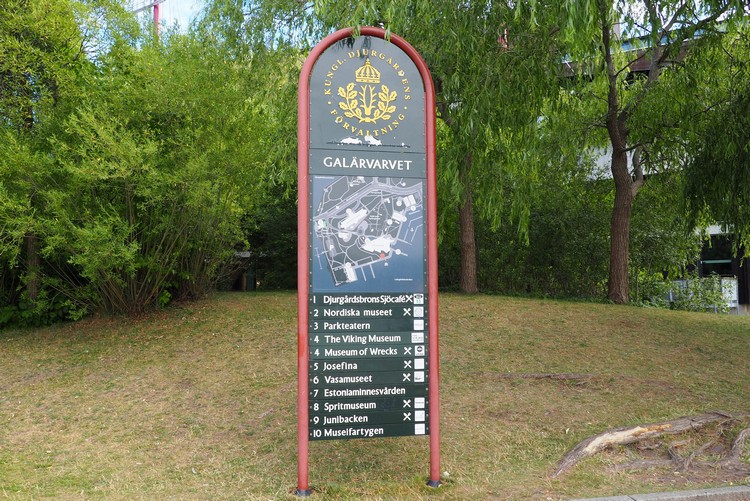 sign with tourist attractions at Djurgården, things to do in Stockholm Sweden