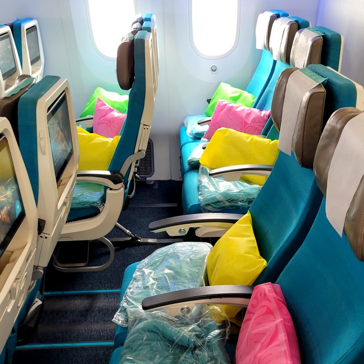 Interior of plane on Air Tahiti Nui flight from Seattle