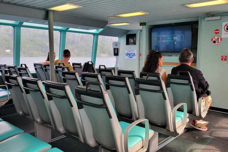 Bora Bora travel tips - inside seating on the public ferry from Bora Bora airport to Vaitape city