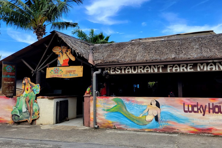 Outside Lucky House restaurant on Bora Bora island, restaurants on Bora Bora