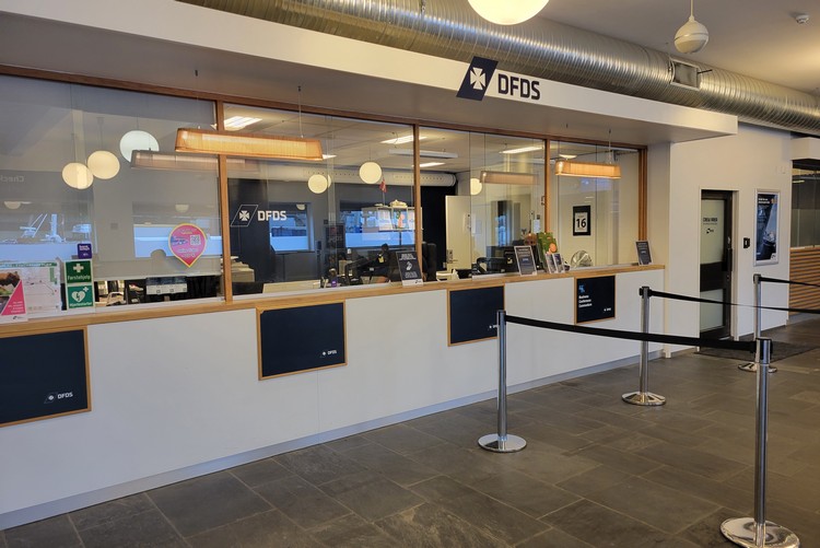 DFDS check-in counter at Oslo ferry terminal, Norway ferry schedule