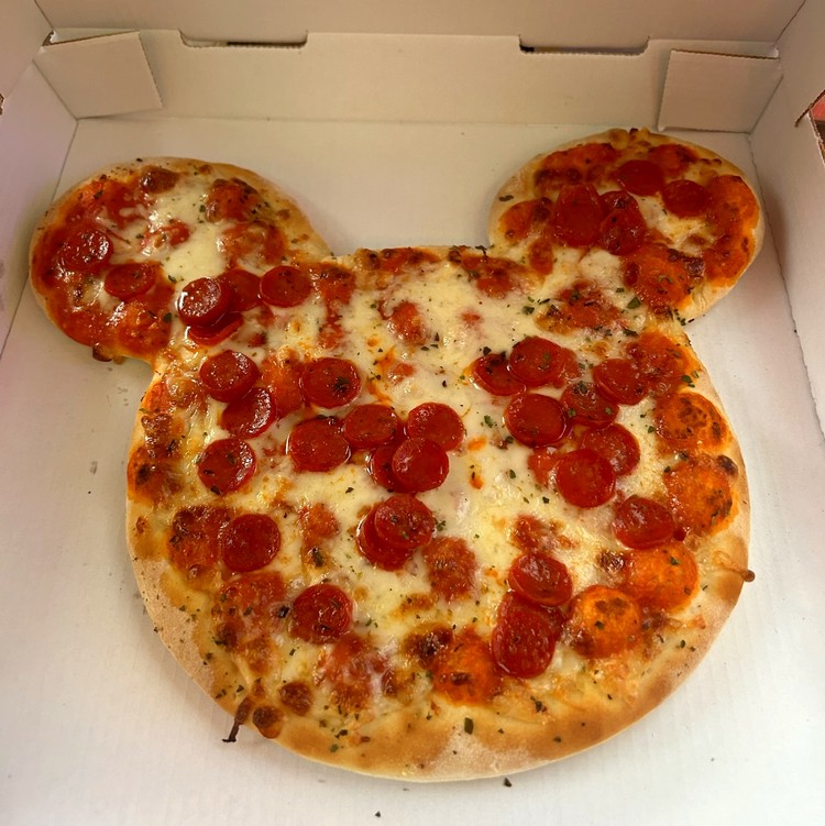 Mickey Mouse pepperoni pizza at Disney Village in Disneyland Paris France