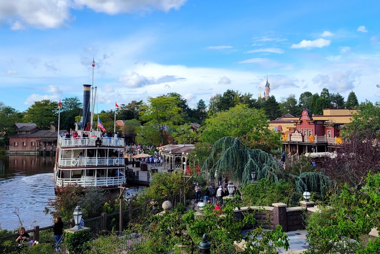 View of Thunder Mesa Riverboat Landing and Frontierland from Phantom Manor in Disneyland Paris