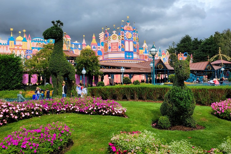 Outside view of the It's a Small World ride in Fantasyland, famous ride at Disneyland Paris Euro Disney