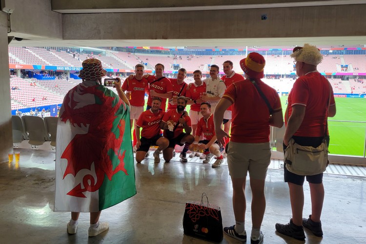 Welsh fans at Rugby World Cup in Nice, France. Wales vs Portugal match at Stade de Nice