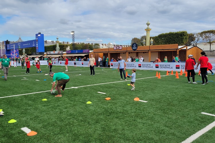 Kid's can practice their skills at this turf field at the Paris Rugby Village, France Rugby World Cup venues