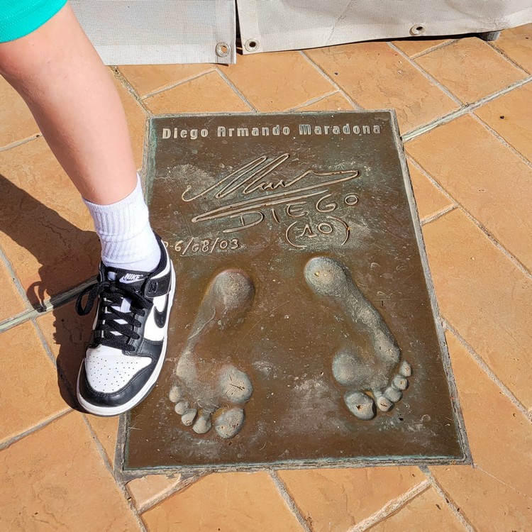 Diego Maradona golden foot award at The Champions Promenade in Monaco. Footprints for footballers located behind Monte Carlo Casino in Monaco